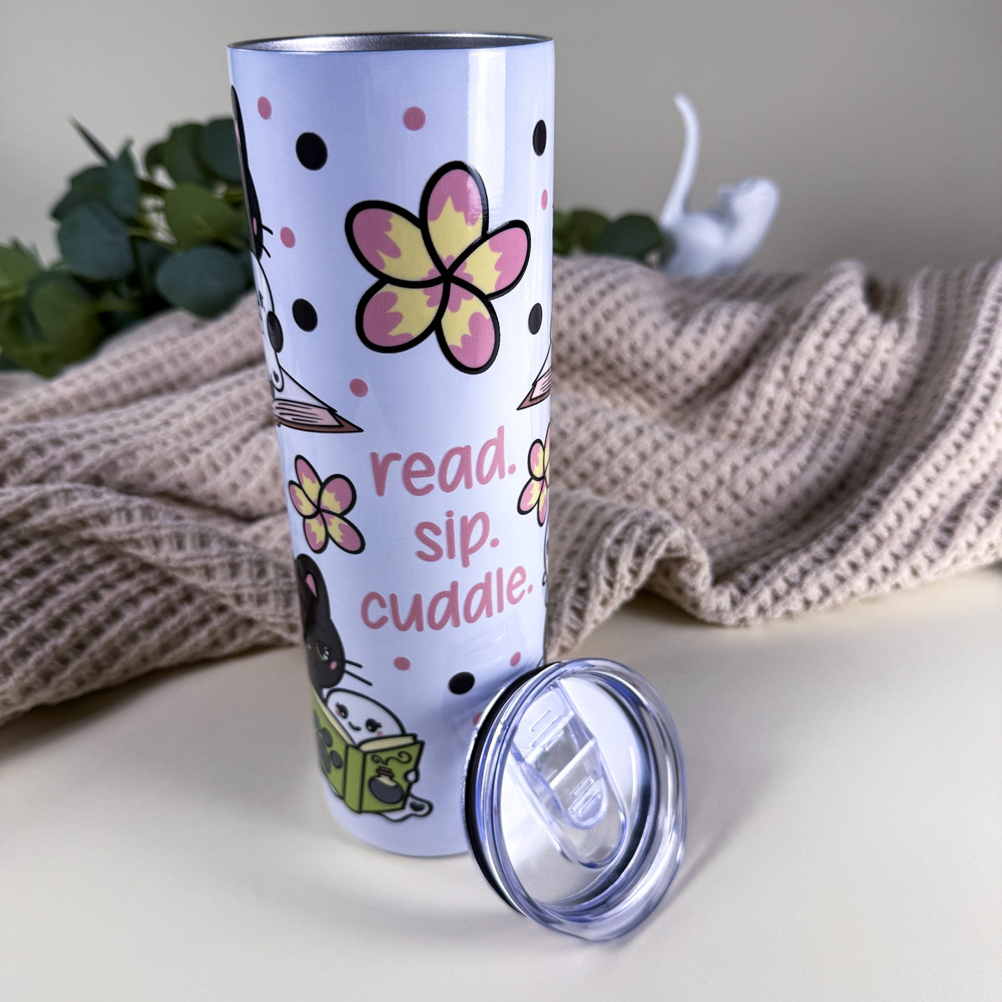 Ghosts & Cats "Read, Sip, Cuddle" 30 oz Tall Skinny Tumbler