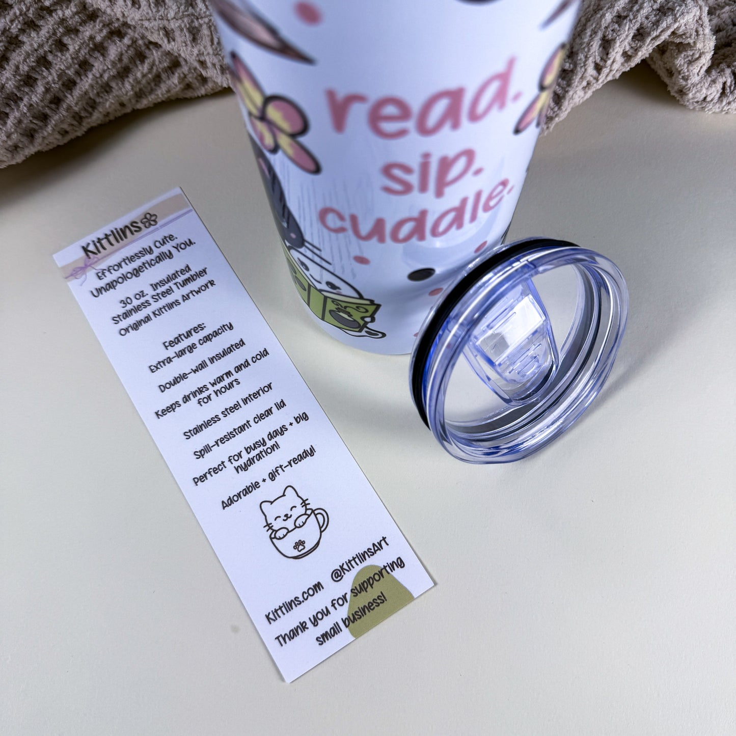 Ghosts & Cats "Read, Sip, Cuddle" 30 oz Tall Skinny Tumbler