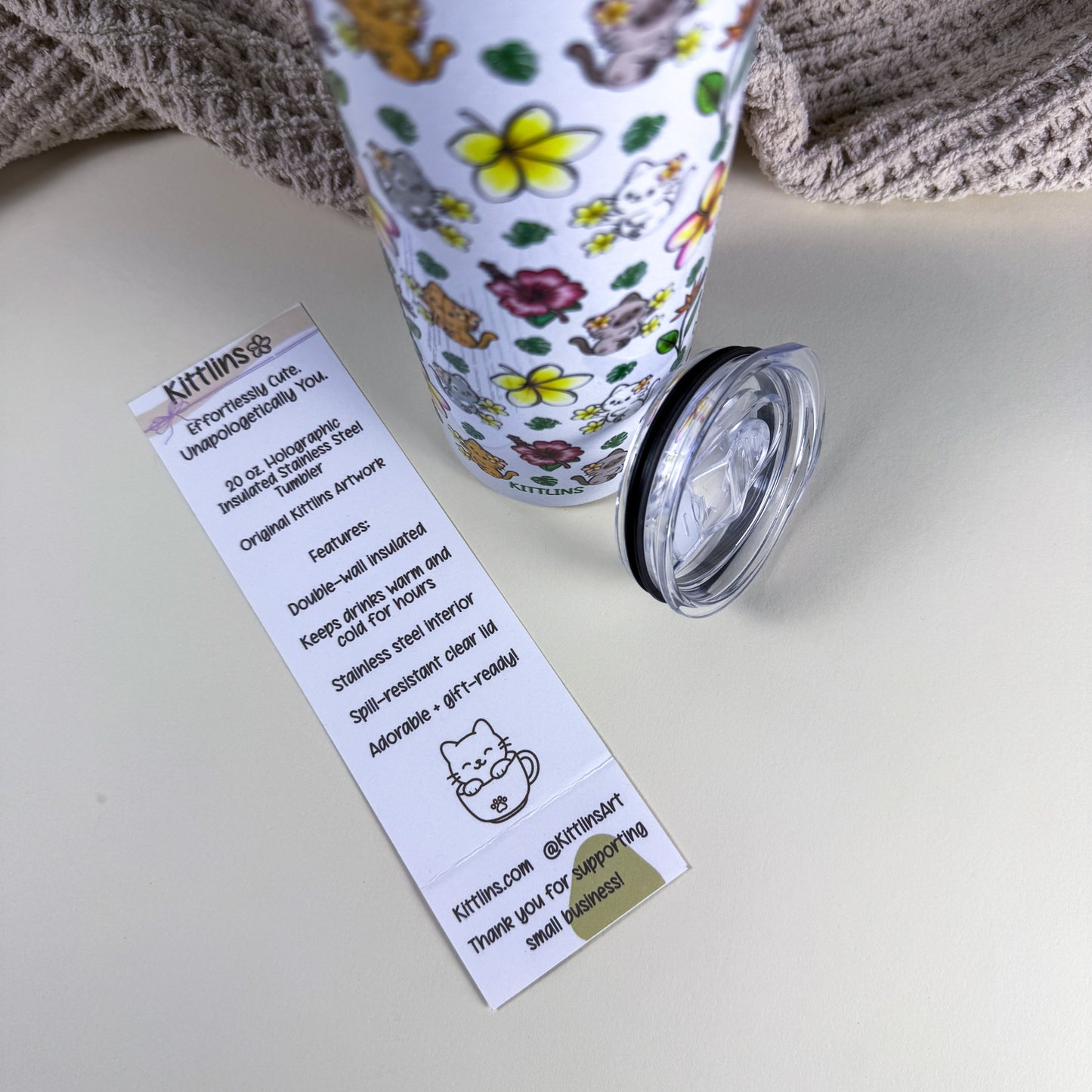 Tropical Cats 20 oz Holographic White Stainless Steel Tumbler