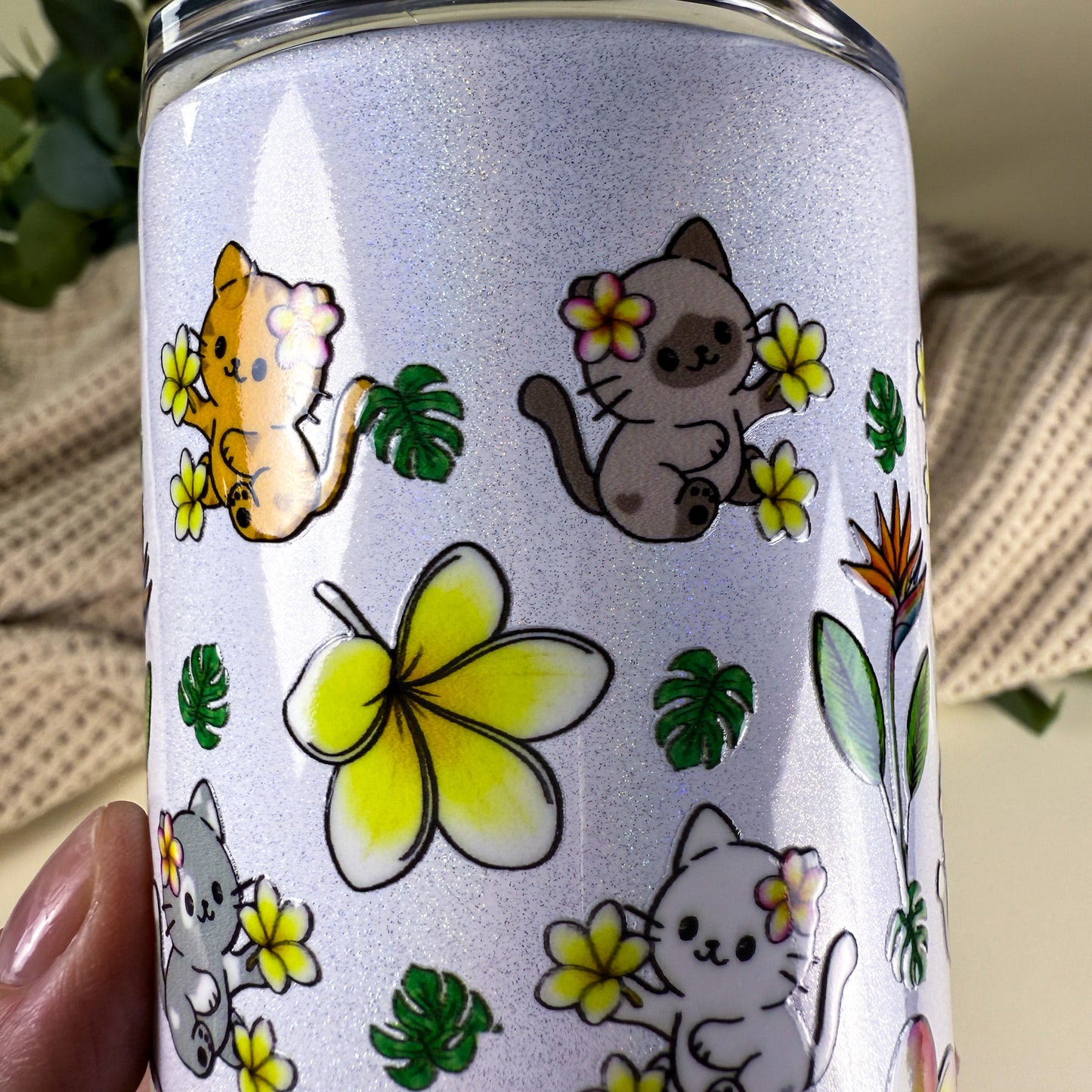 Tropical Cats 20 oz Holographic White Stainless Steel Tumbler