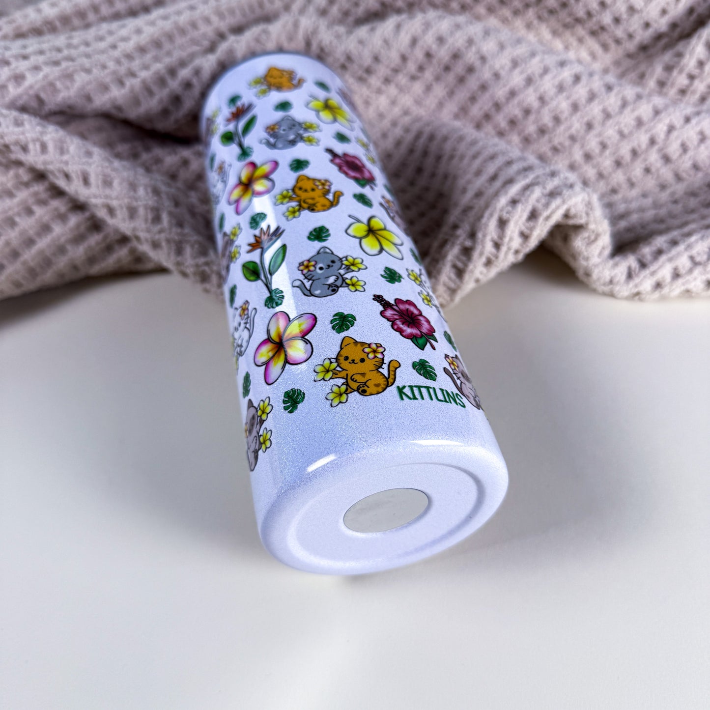 Tropical Cats 20 oz Holographic White Stainless Steel Tumbler
