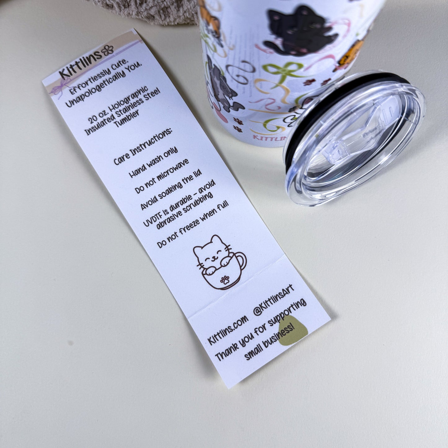 Ribbon Cats 20 oz Holographic White Stainless Steel Tumbler
