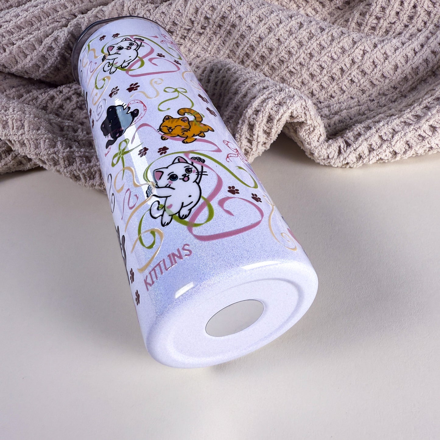 Ribbon Cats 20 oz Holographic White Stainless Steel Tumbler