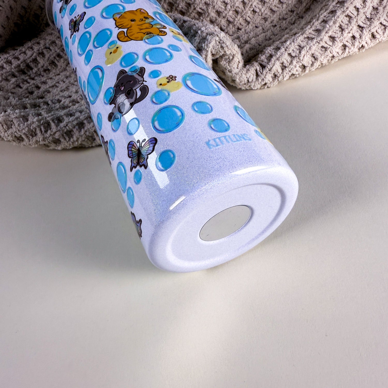 Bubble Cat Tumbler | 20 oz White Holographic Stainless Steel | Kittlins Drinkware