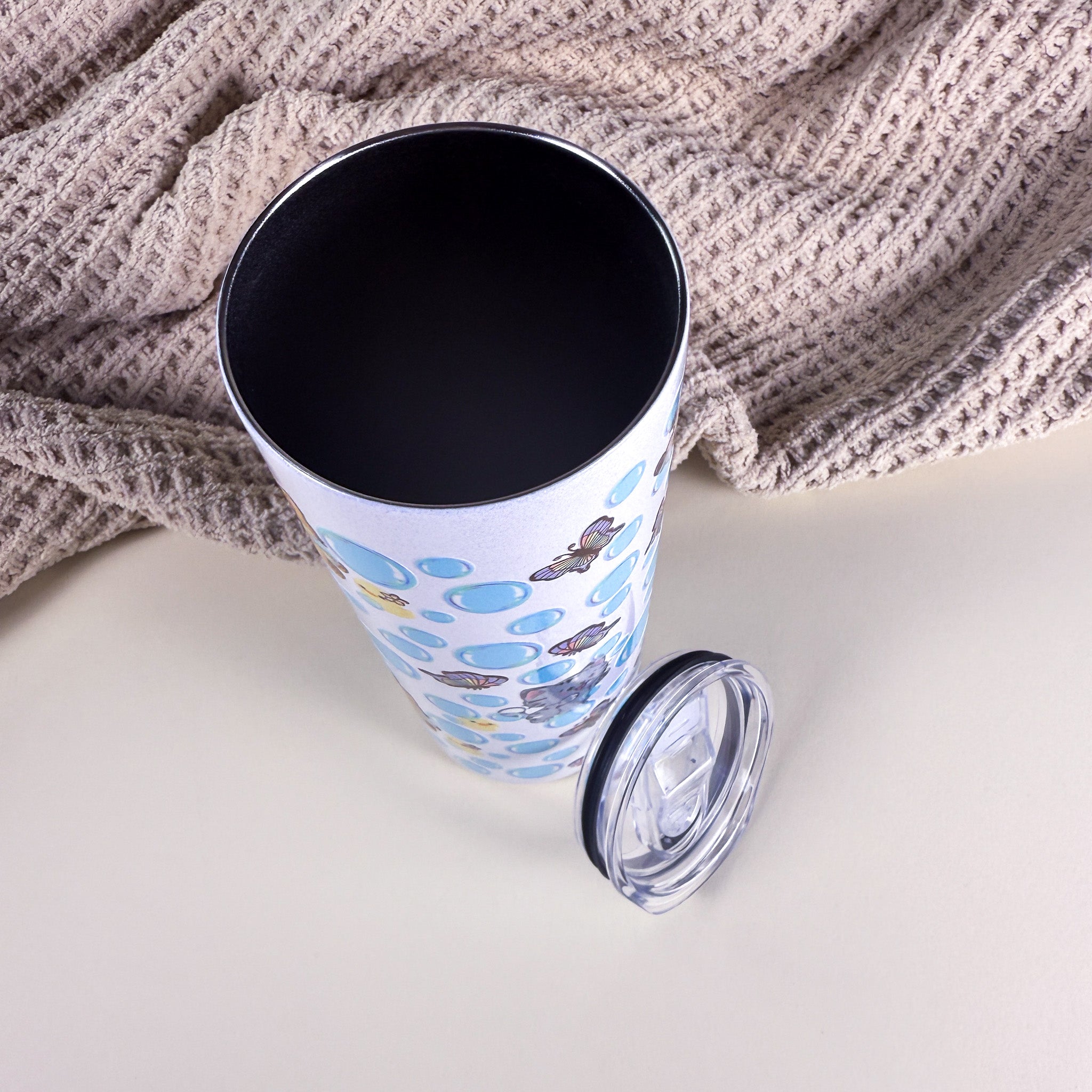 Bubble Cat Tumbler | 20 oz White Holographic Stainless Steel | Kittlins Drinkware