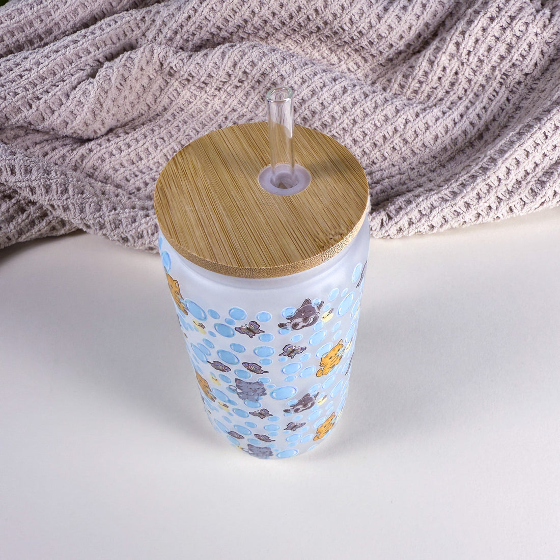 Bubble Bath Cats and Ducks 16 oz Frosted Glass Can Drinkware |Kittlins