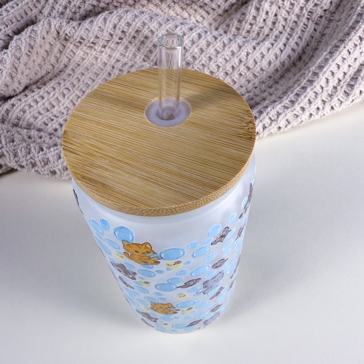 Bubble Bath Cats & Ducks 16 oz Frosted Glass Can