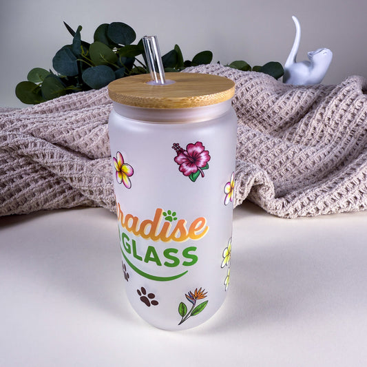 Purradise in a Glass Tropical Cat 16 oz Frosted Glass Can