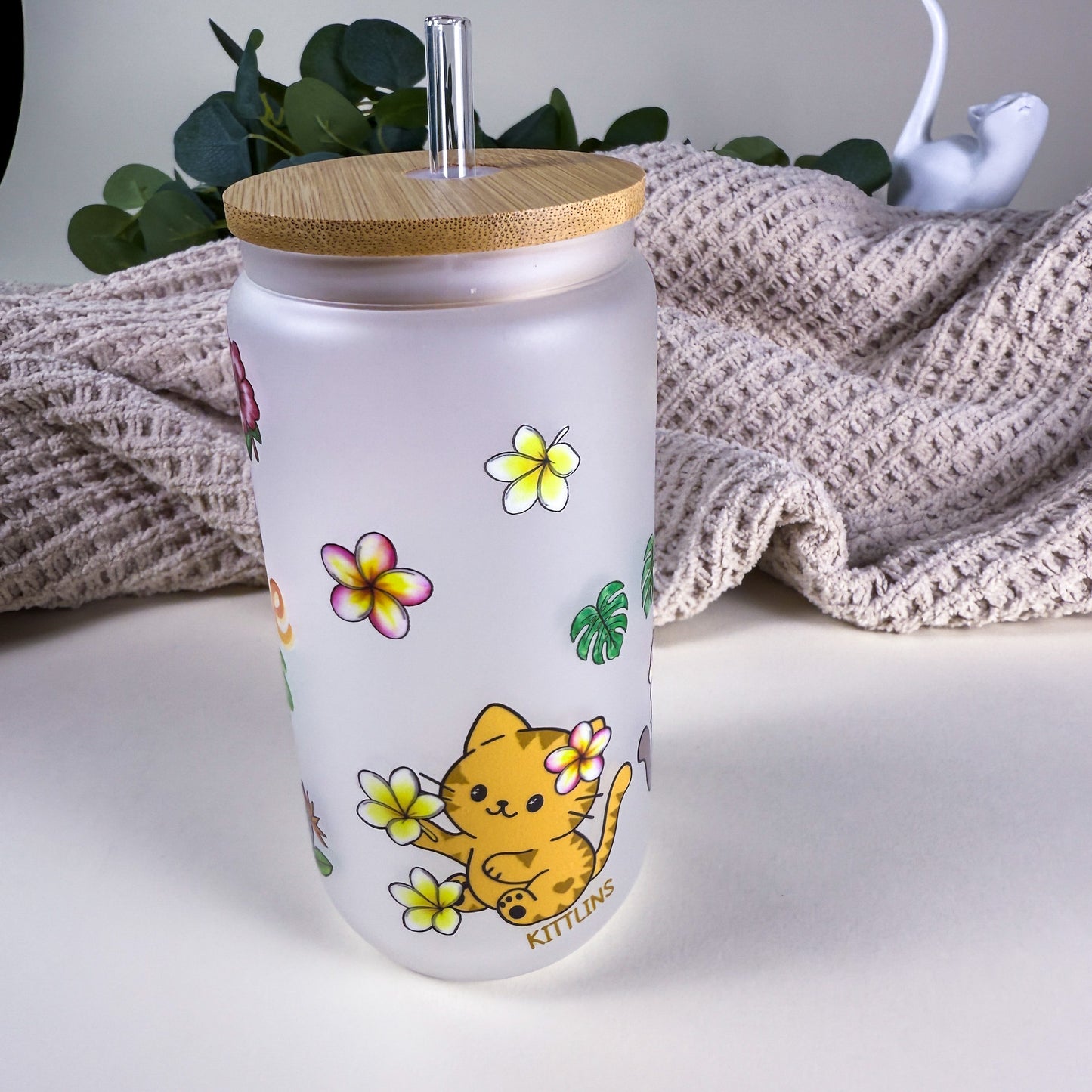 Purradise in a Glass Tropical Cat 16 oz Frosted Glass Can