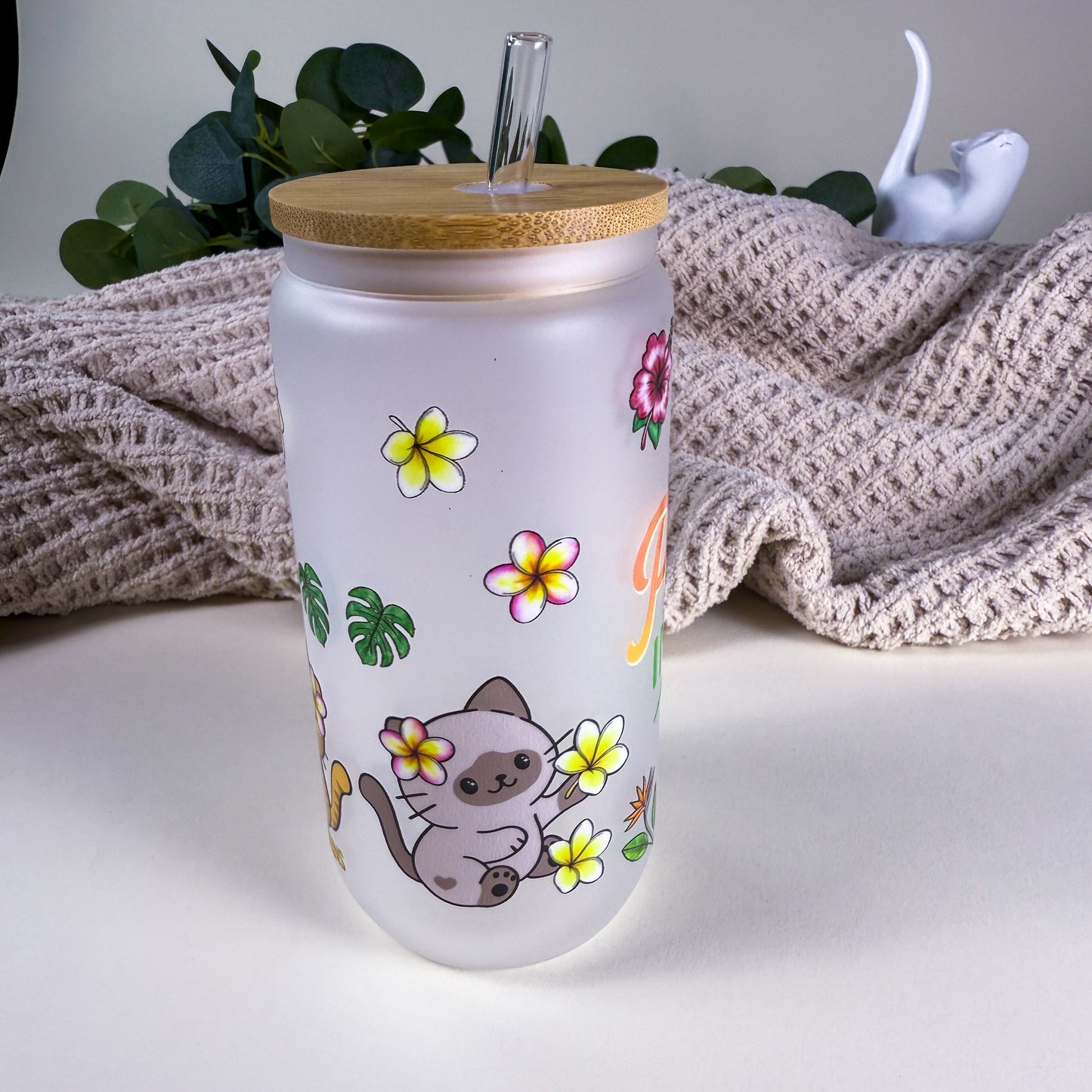 Purradise in a Glass Tropical Cat 16 oz Frosted Glass Can