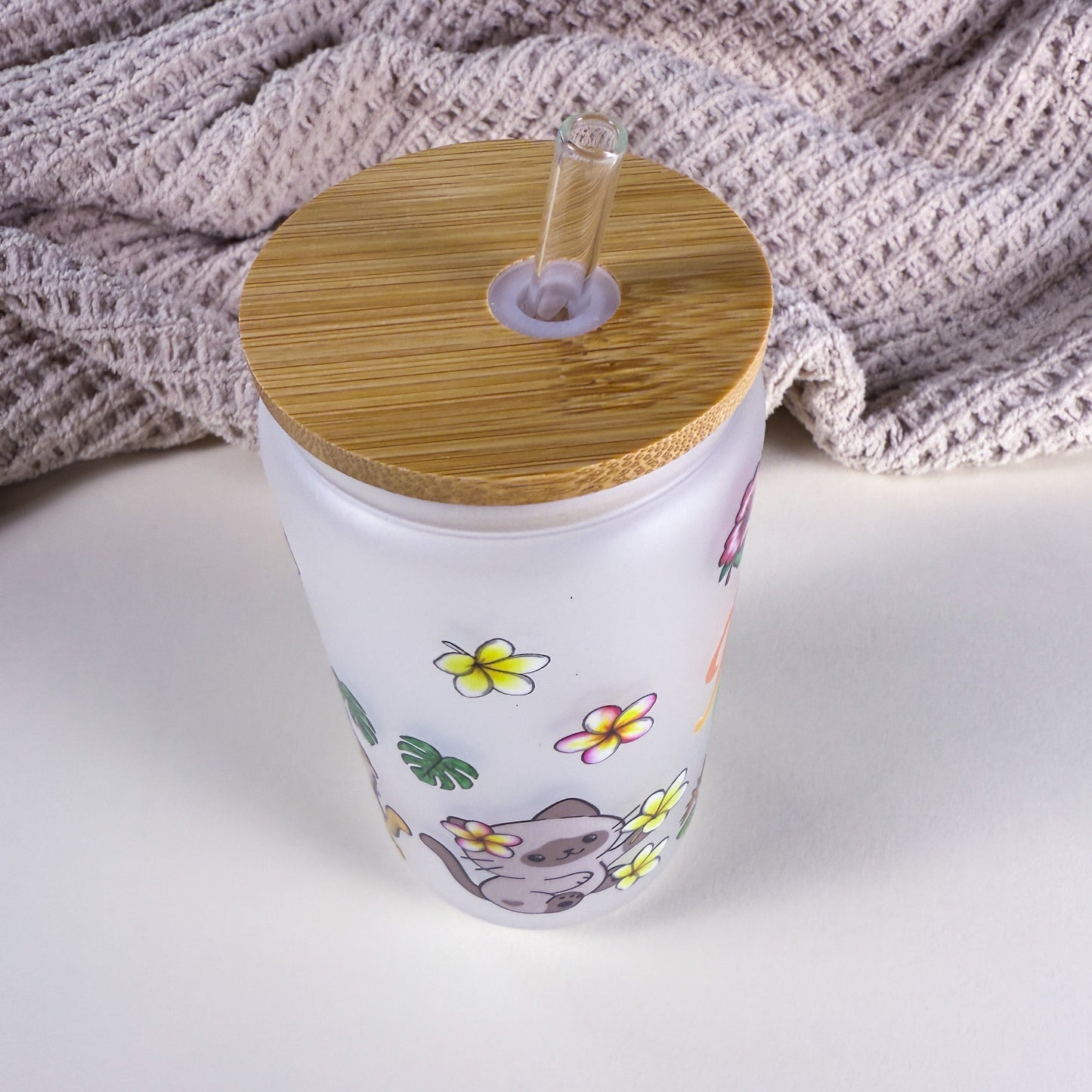 Purradise in a Glass Tropical Cat 16 oz Frosted Glass Can