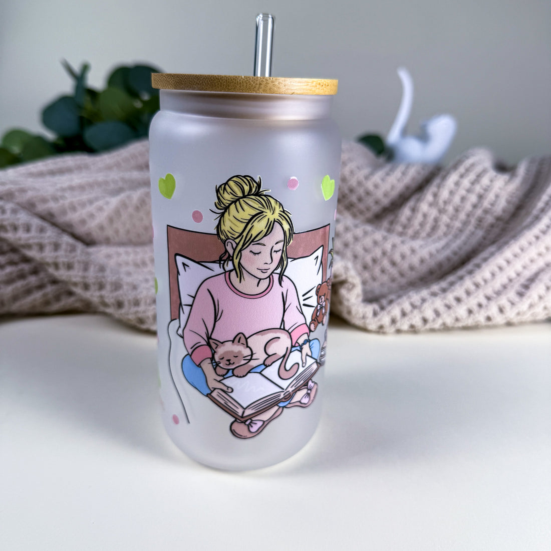 Cozy is my Vibe 16 oz Frosted Glass Can Drinkware | Book Lover Cup |Kittlins