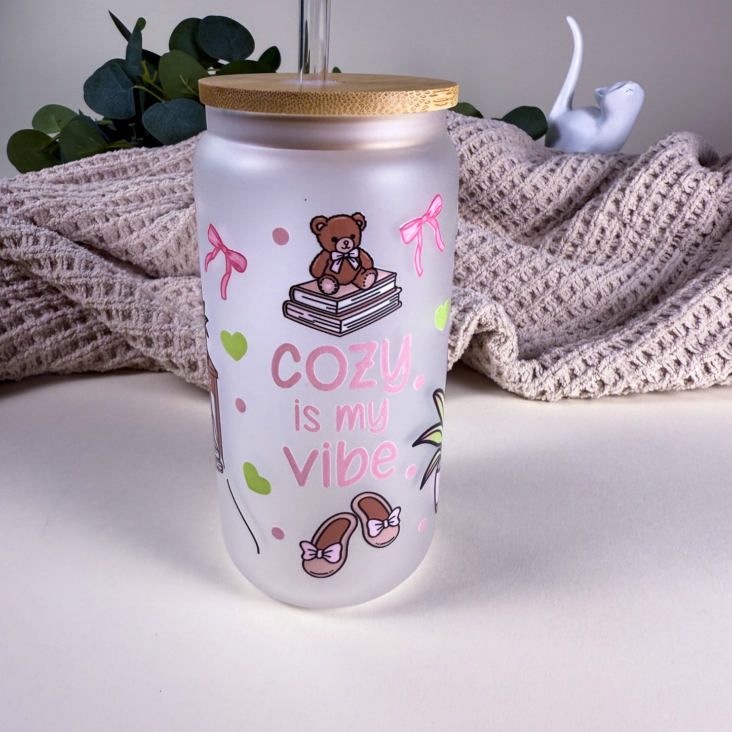 Cozy Is My Vibe 16 oz Frosted Glass Can