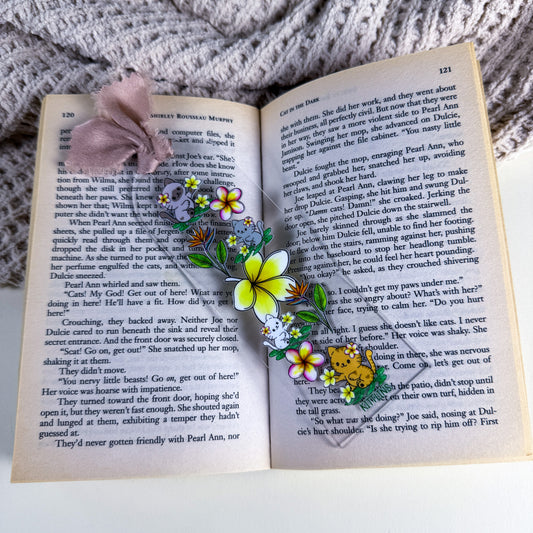 Tropical Flowers & Cats Clear Acrylic Bookmark