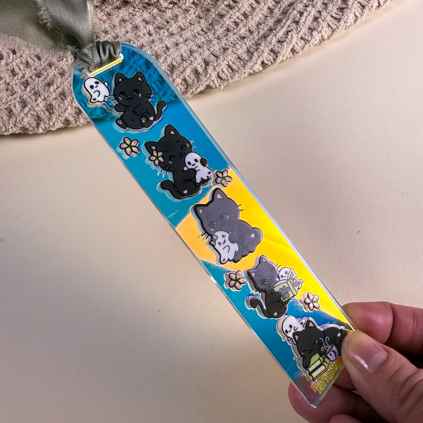 Ghostie & Black Cat Iridescent Acrylic Bookmark