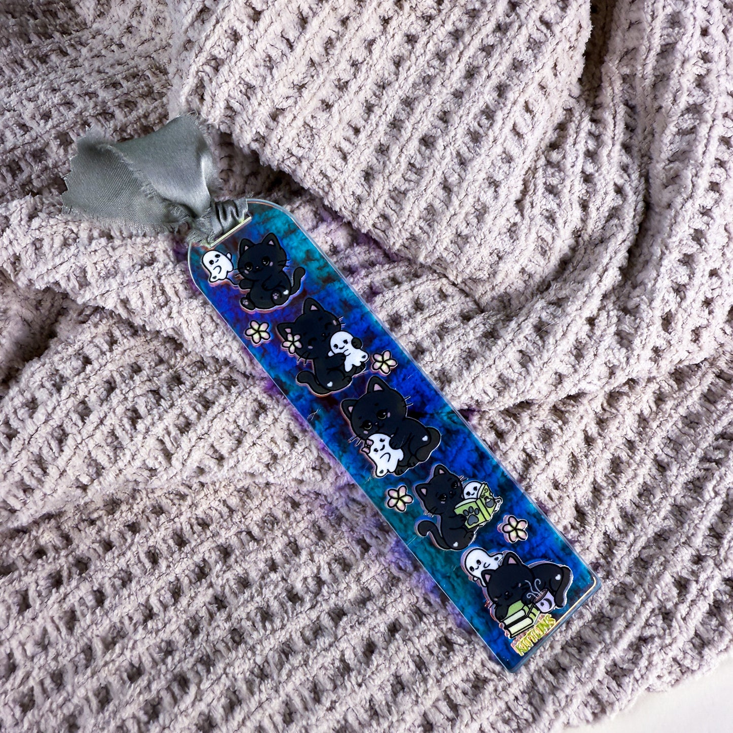 Ghostie & Black Cat Iridescent Acrylic Bookmark