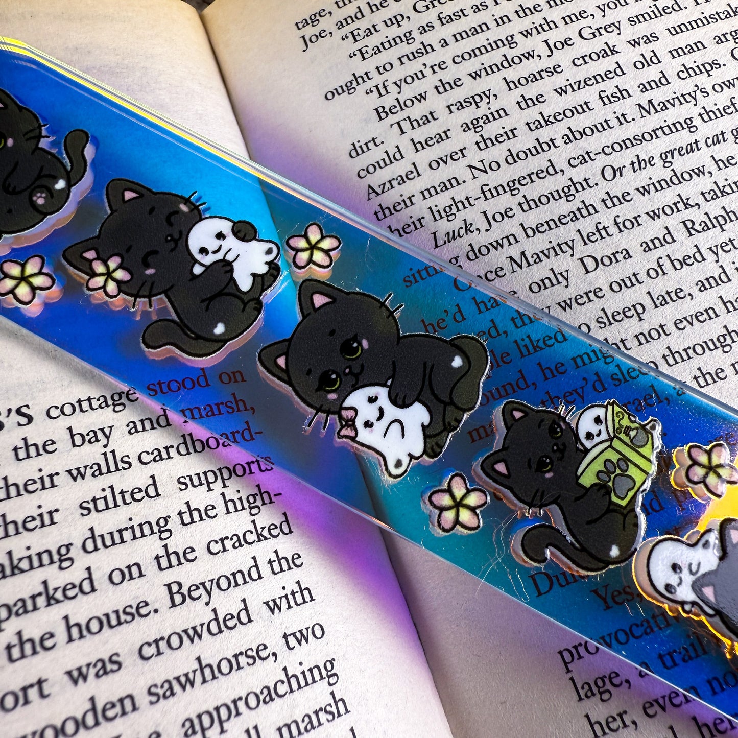 Ghostie & Black Cat Iridescent Acrylic Bookmark