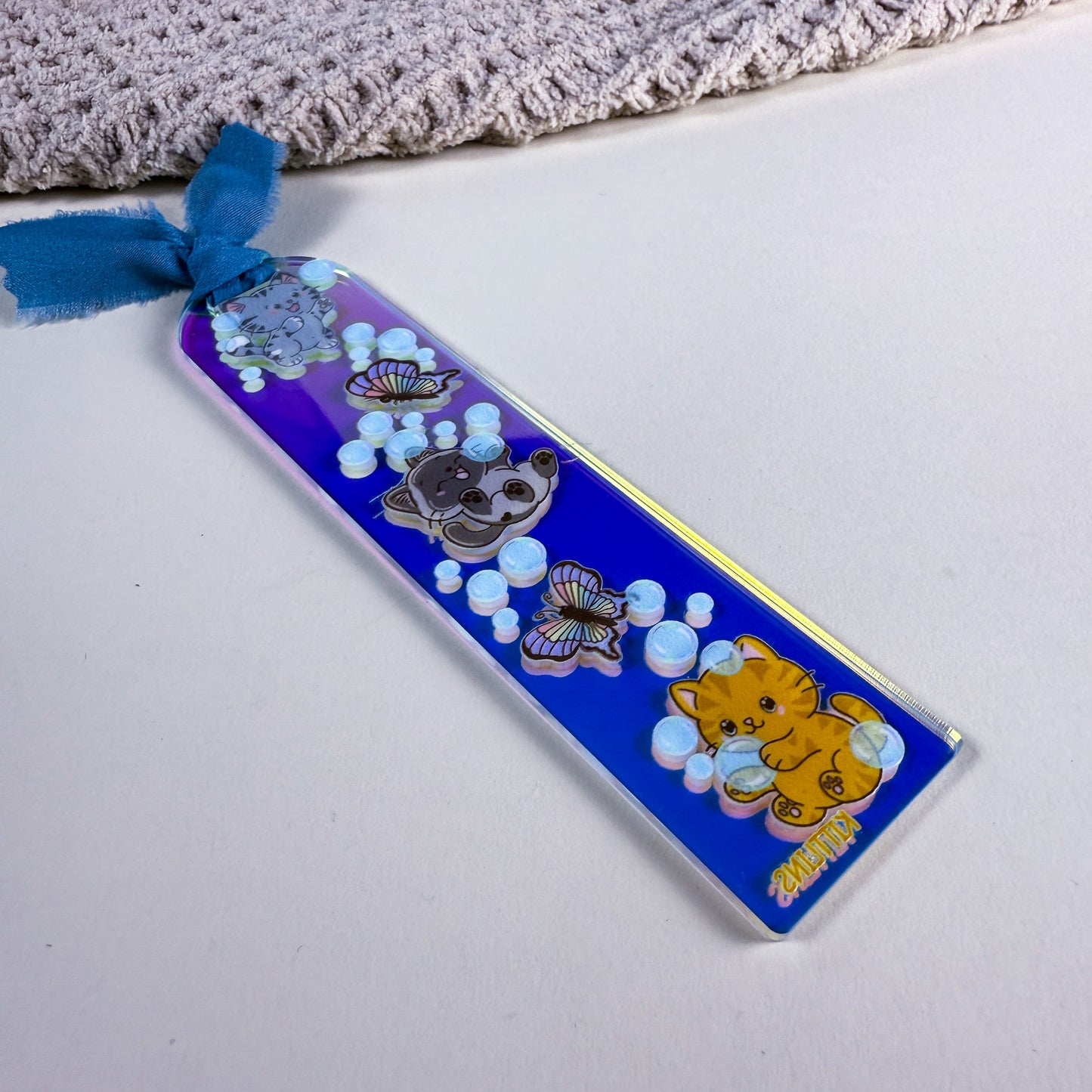 Bubbles, Butterflies & Cats Iridescent Acrylic Bookmark