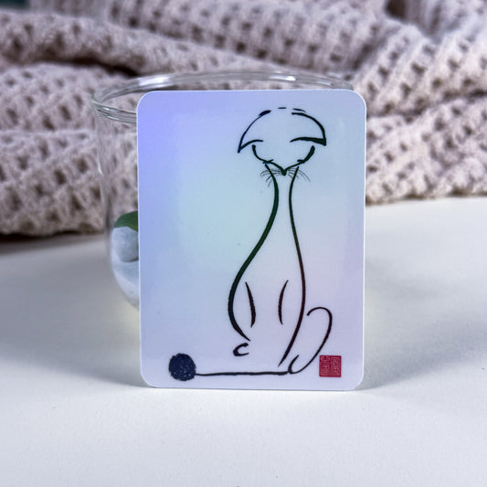 Sumi-e Cat & Yarn Vinyl Holographic Sticker