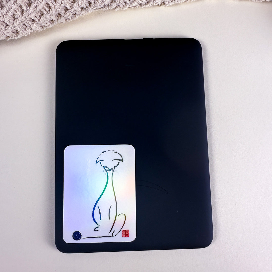 Sumi-e Brush Cat and Yarn - Maybe or Maybe Not - Vinyl Sticker | 3 inch | Soft Rainbow Holographic