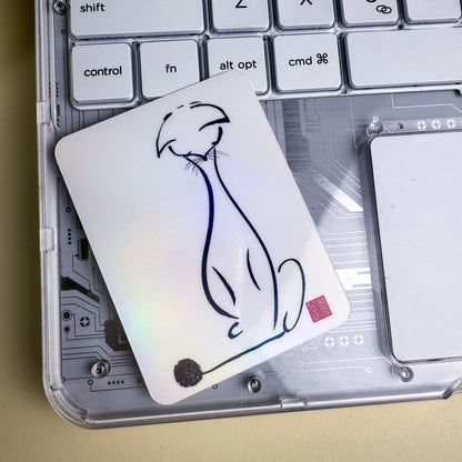 Sumi-e Brush Cat and Yarn - Maybe or Maybe Not - Vinyl Sticker | 3 inch | Soft Rainbow Holographic