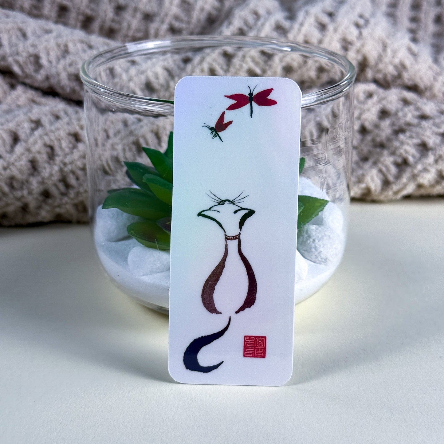 Sumi-e Dragonfly & Cat Vinyl Holographic Sticker