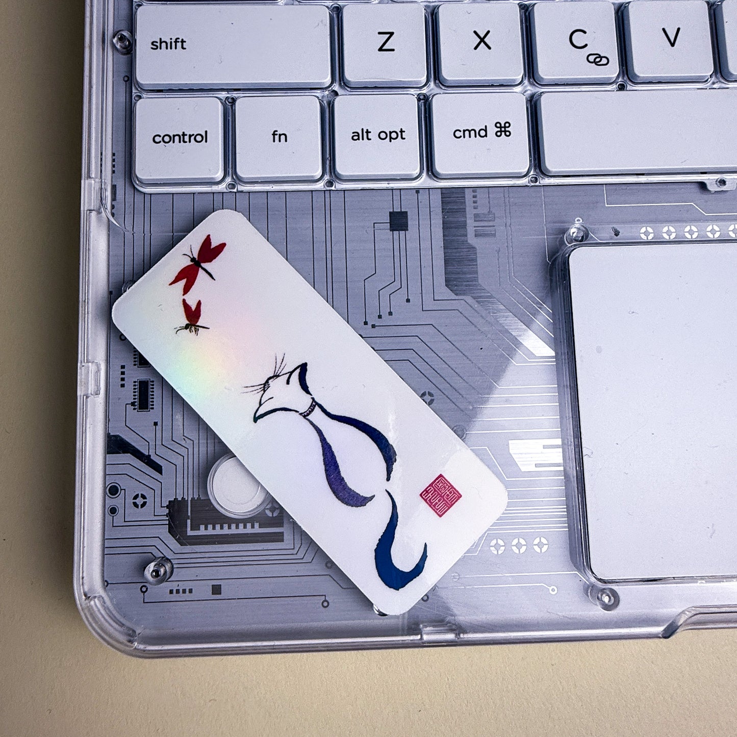 Sumi-e Dragonfly & Cat Vinyl Holographic Sticker
