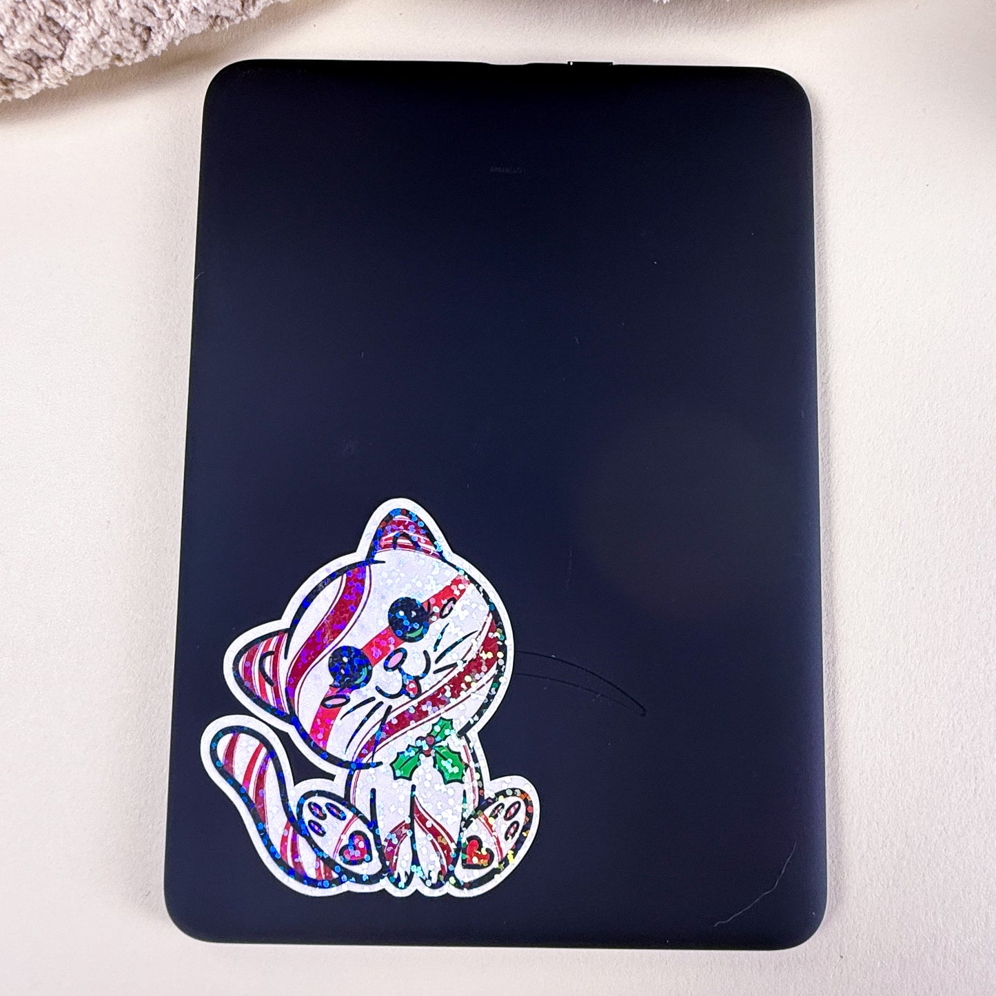 Peppermint Kittlin Holiday Cat Vinyl Glossy or Holographic Sticker