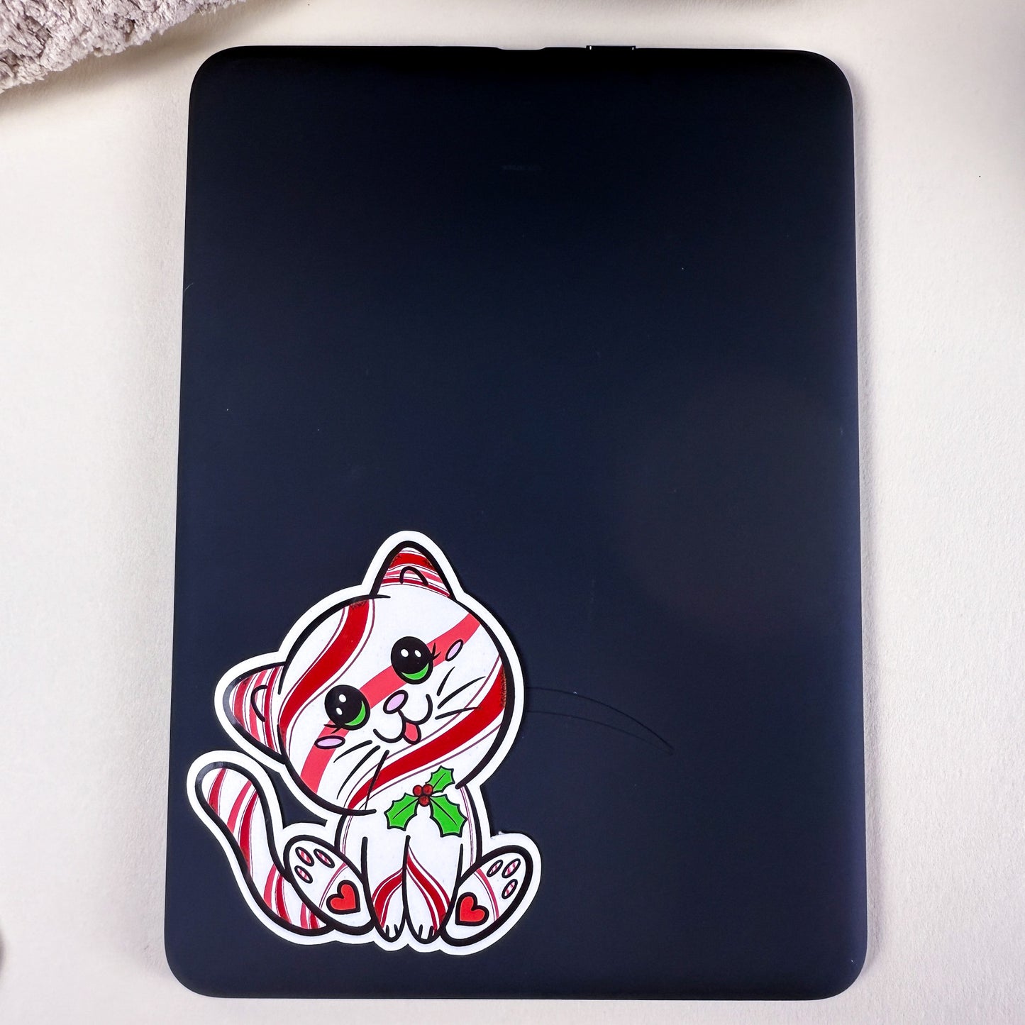 Peppermint Kittlin Holiday Cat Vinyl Glossy or Holographic Sticker
