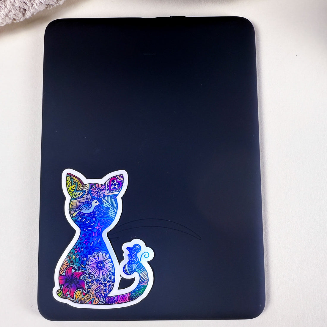 Cat and Mouse Mandala Kittlin Vinyl Sticker | 3 inch | Soft Rainbow Holographic