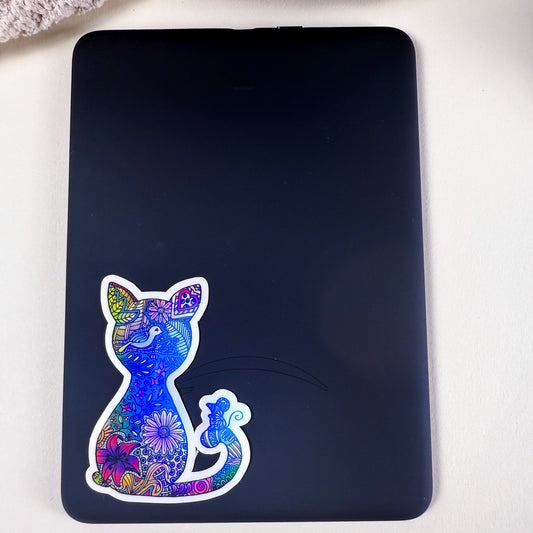 Cat & Mouse Mandala Vinyl Holographic Sticker