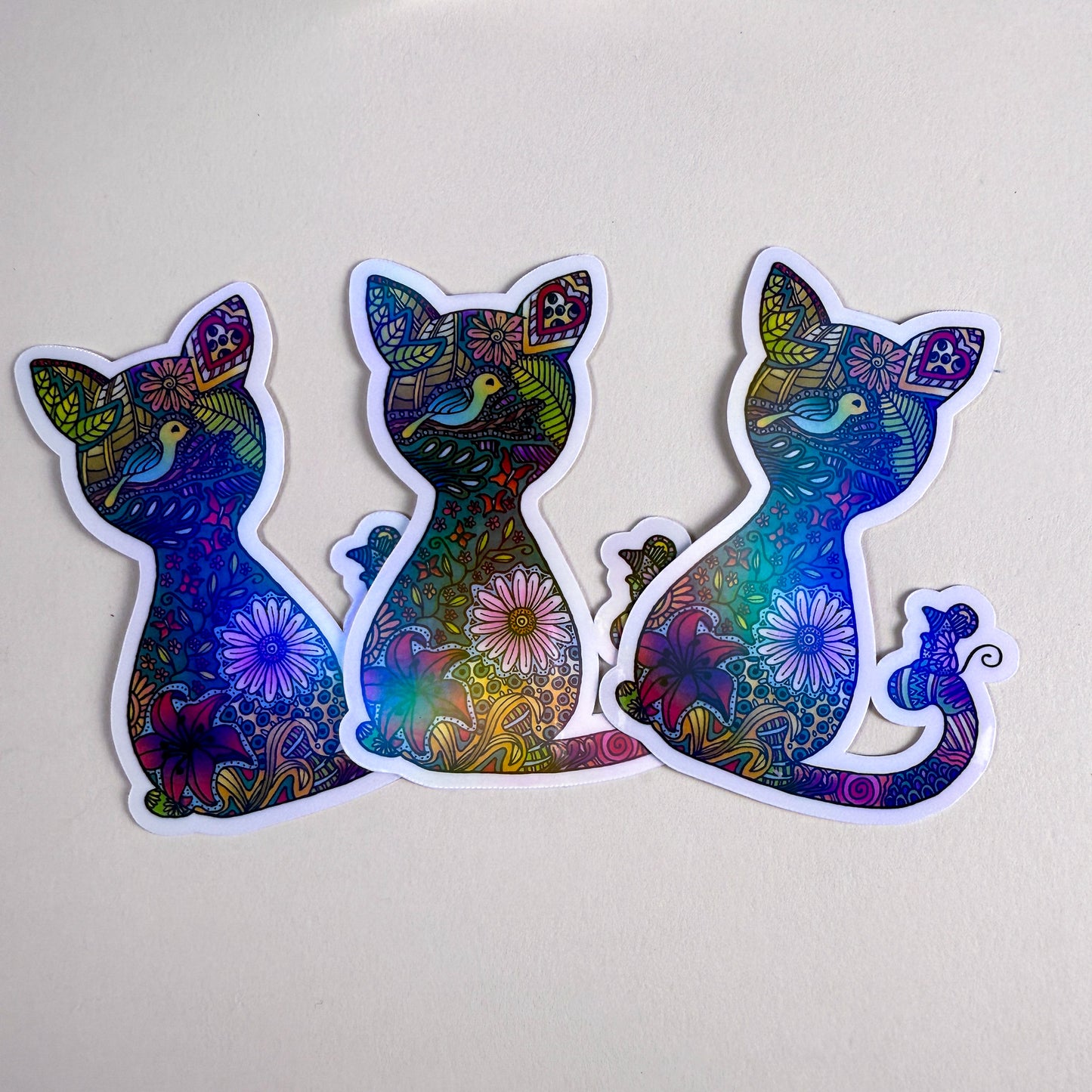 Cat & Mouse Mandala Vinyl Holographic Sticker