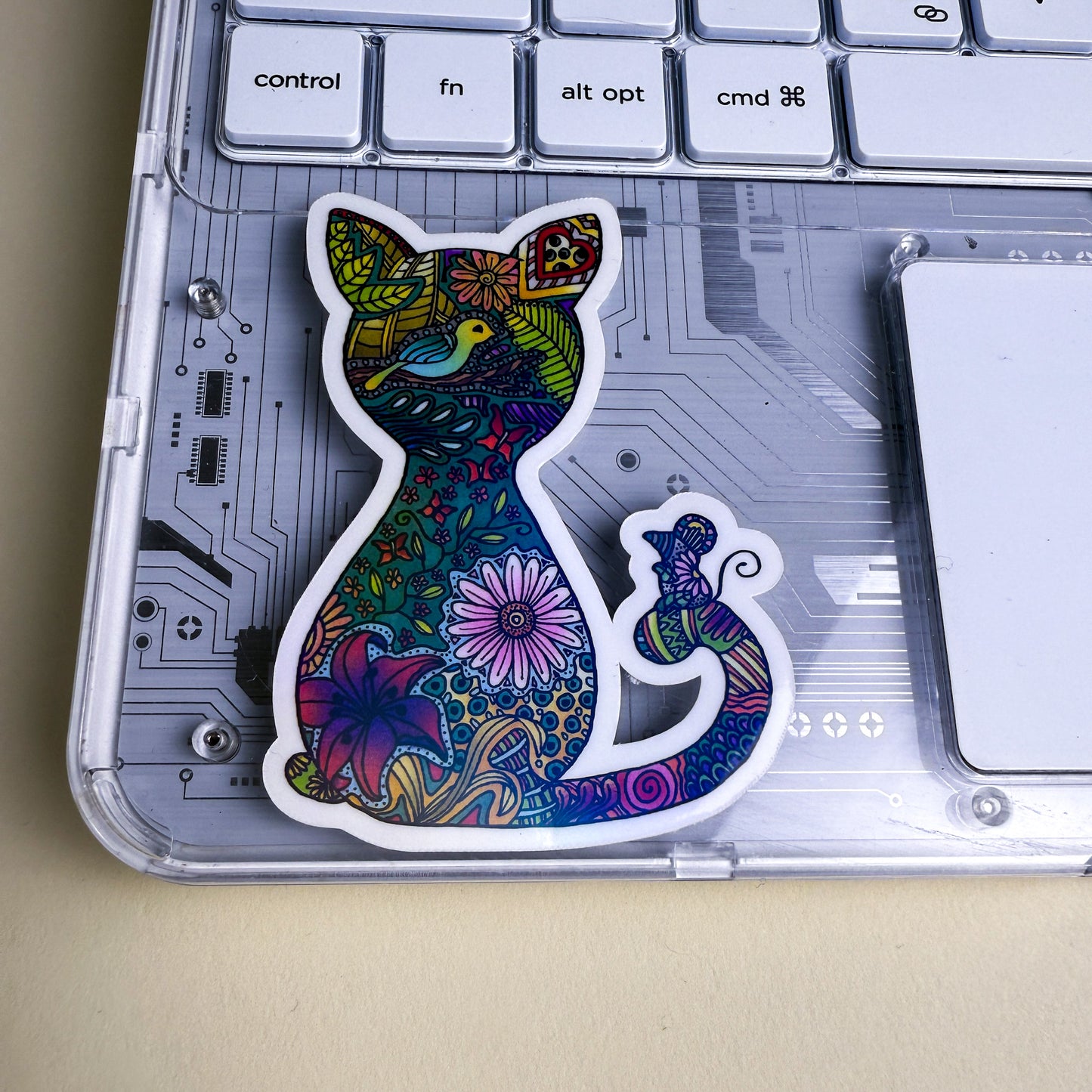 Cat & Mouse Mandala Vinyl Holographic Sticker