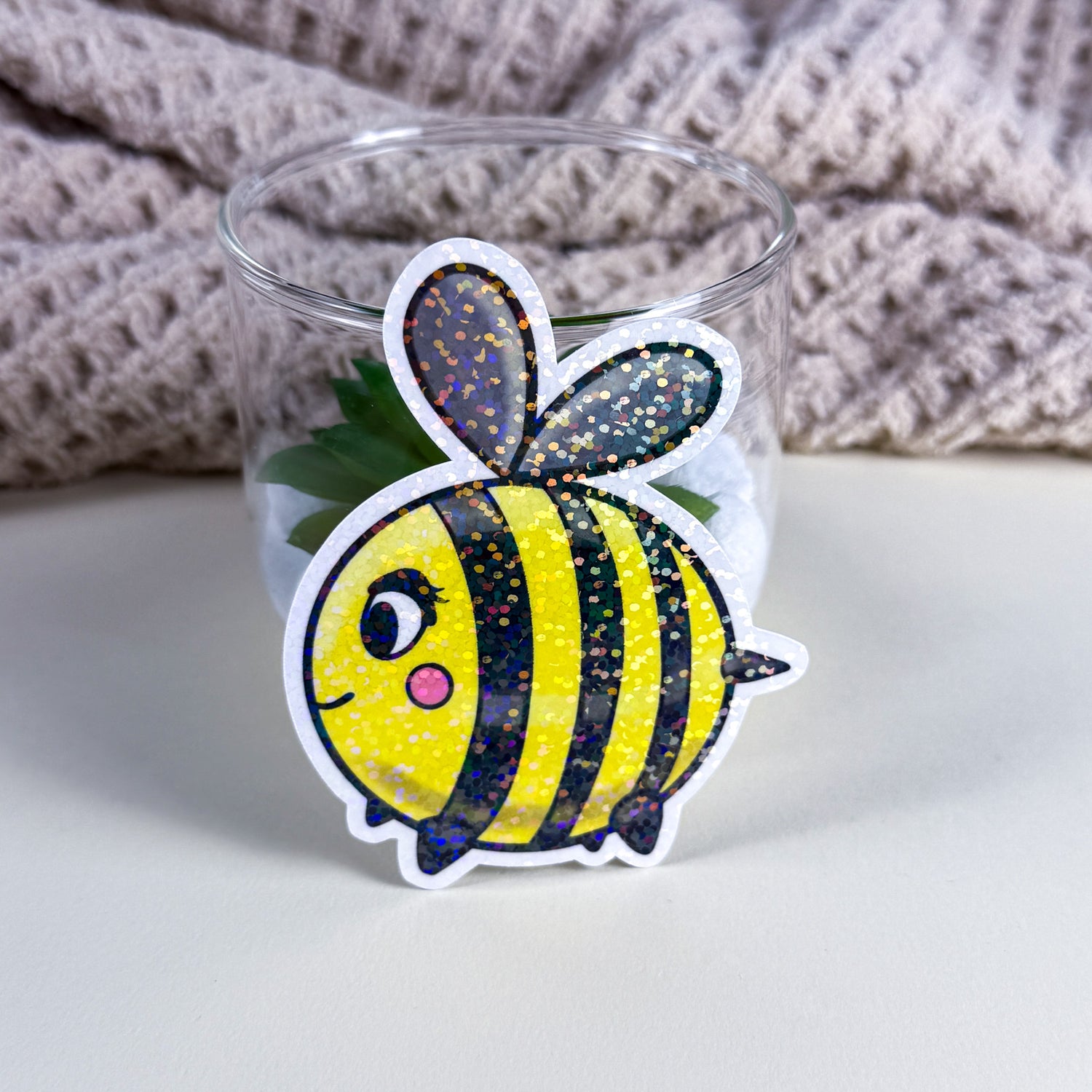 Cute Bee Vinyl Sticker - 3 inch | Waterproof, Handmade Kittlins Sticker | Glossy &amp; Holographic