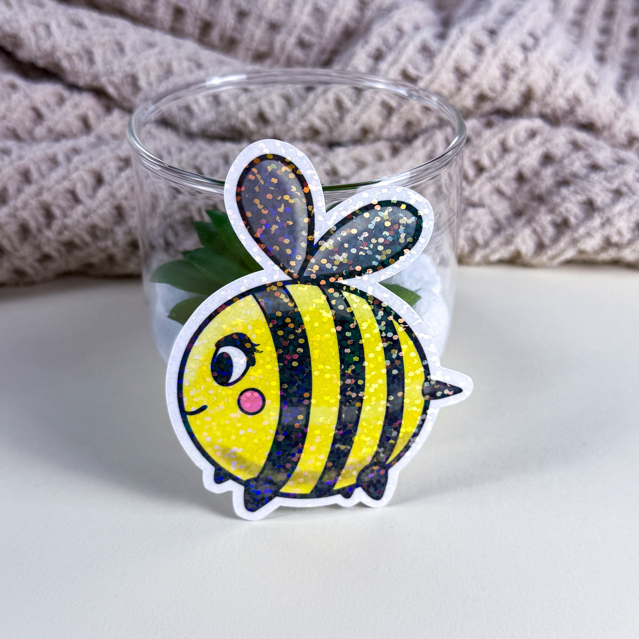 Cute Bee Vinyl Sticker - 3 inch | Waterproof, Handmade Kittlins Sticker | Glossy &amp; Holographic