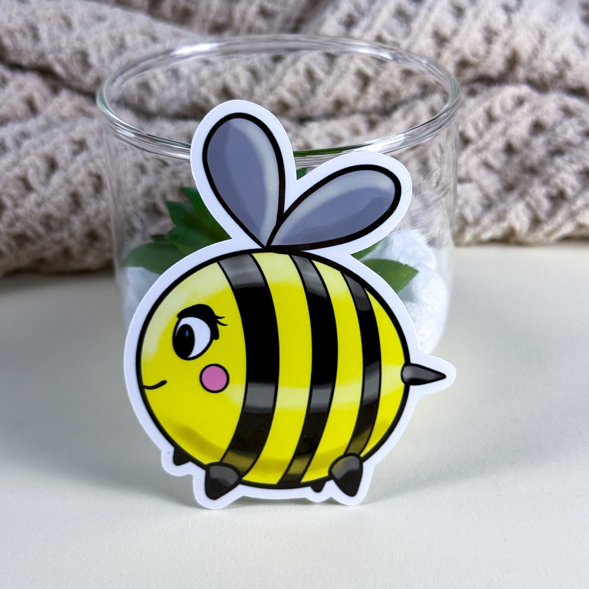 Cute Bee Vinyl Sticker - 3 inch | Waterproof, Handmade Kittlins Sticker | Glossy &amp; Holographic