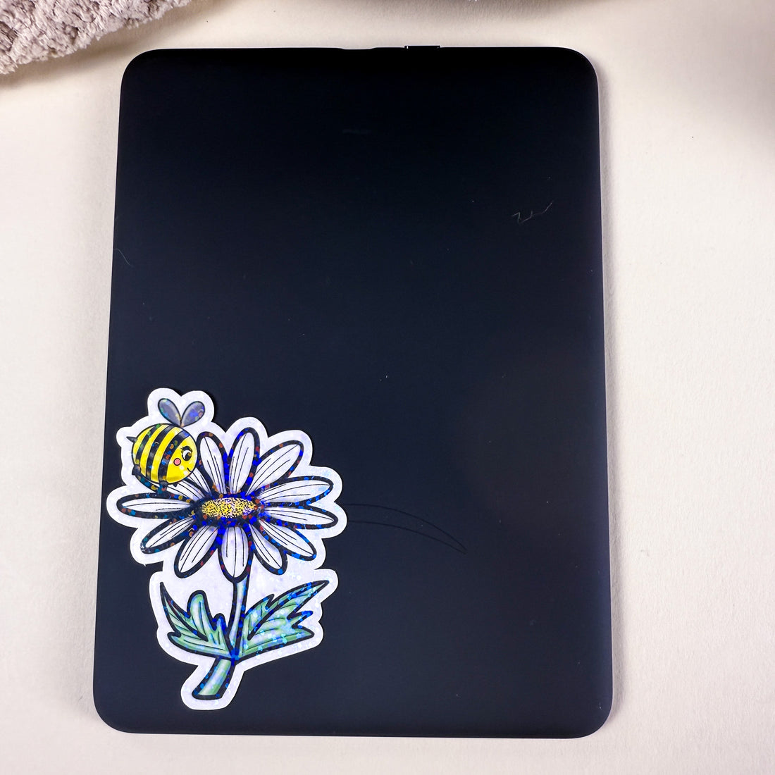Cute Bee &amp; Daisy Vinyl Sticker - 3 inch | Waterproof Floral Bee Sticker | Glossy &amp; Holographic