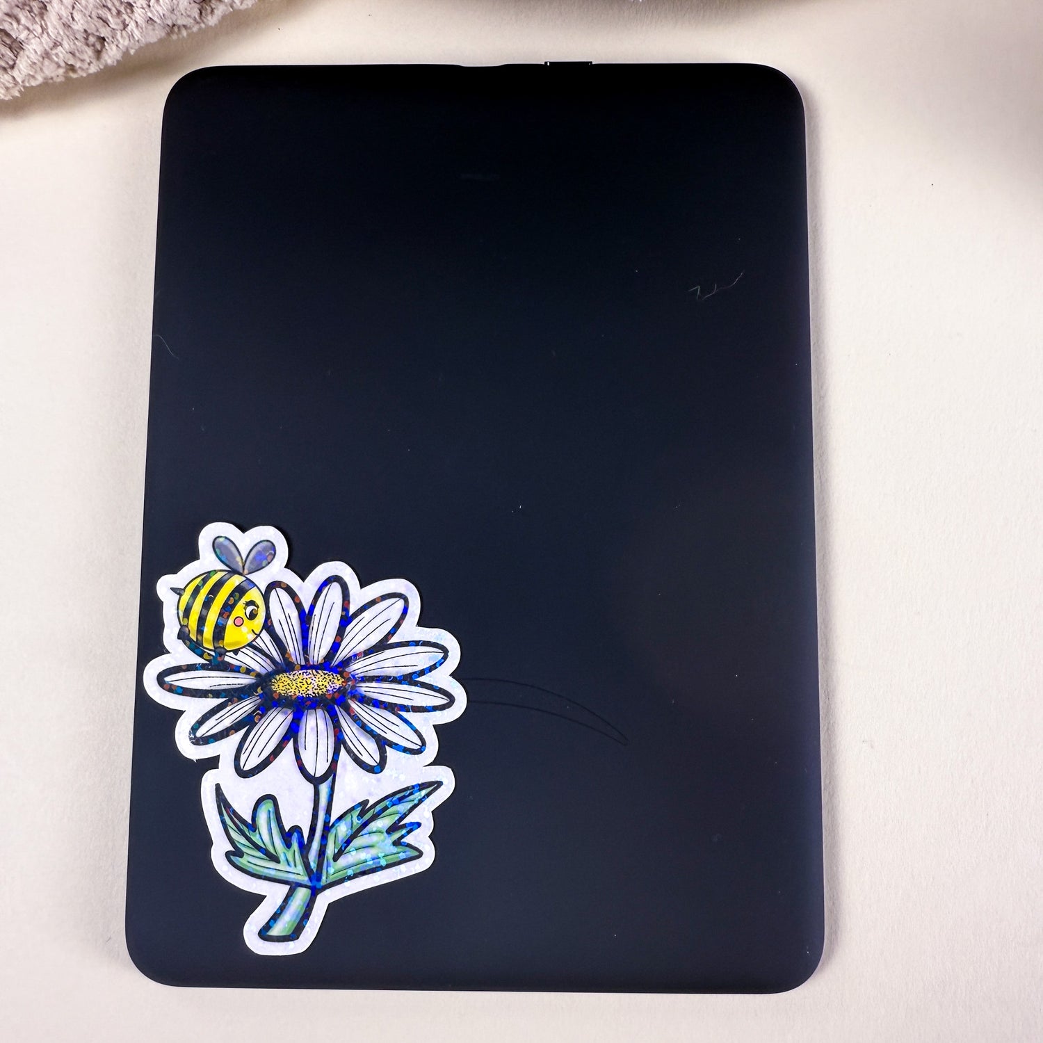 Cute Bee &amp; Daisy Vinyl Sticker - 3 inch | Waterproof Floral Bee Sticker | Glossy &amp; Holographic