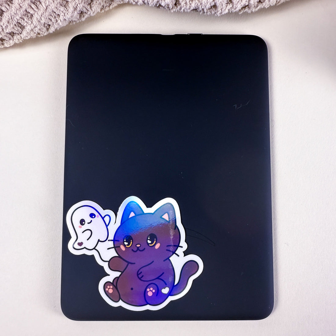 Spooky Cat &amp; Friendly Ghost Vinyl Sticker | 3 inch | Soft Rainbow Holographic