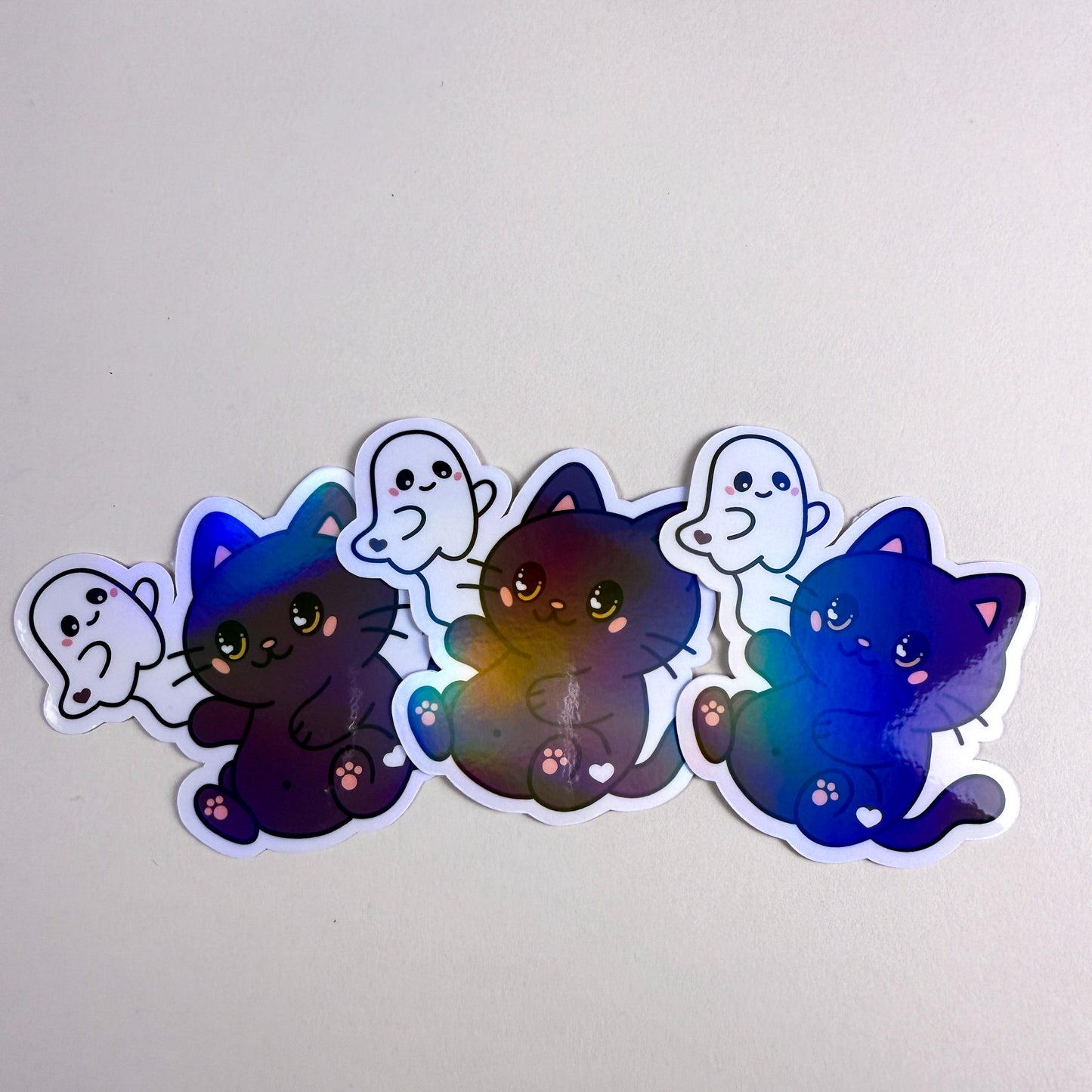 Spooky Cat & Ghost Vinyl Holographic Sticker