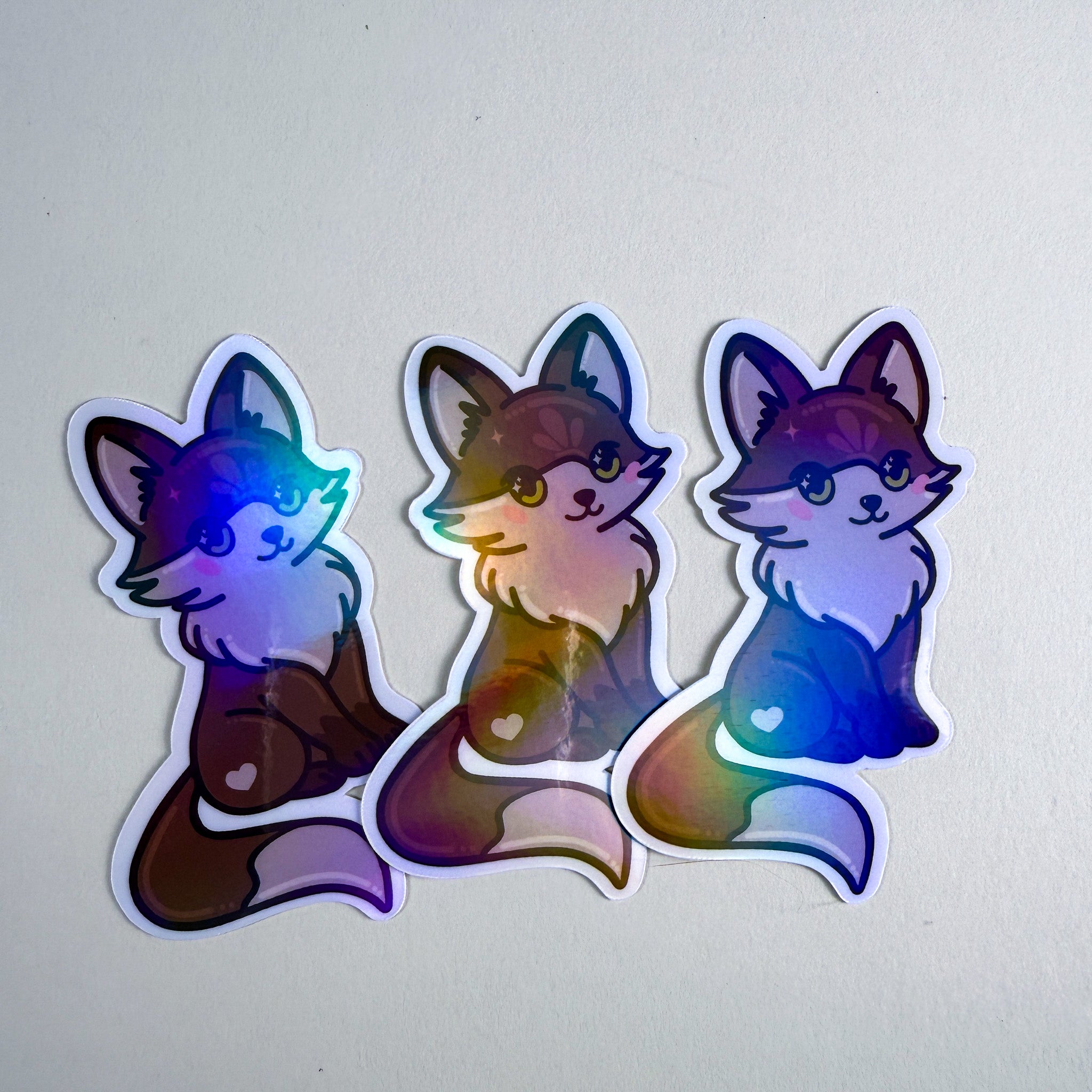 Brown Fox Kittlin Vinyl Sticker | 3 inch | Soft Rainbow Holographic