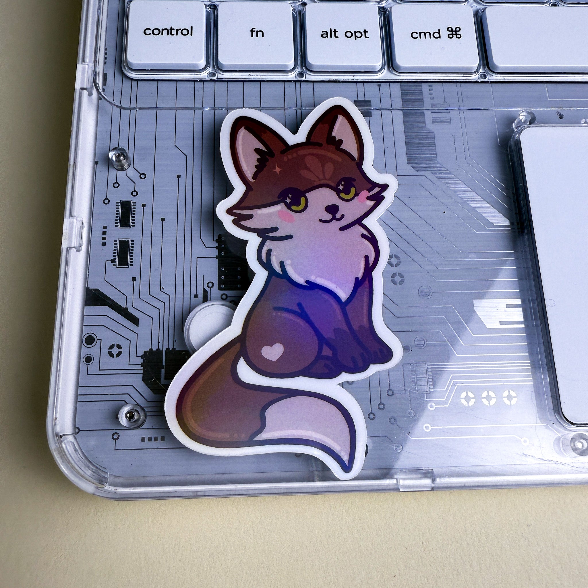 Brown Fox Kittlin Vinyl Sticker | 3 inch | Soft Rainbow Holographic