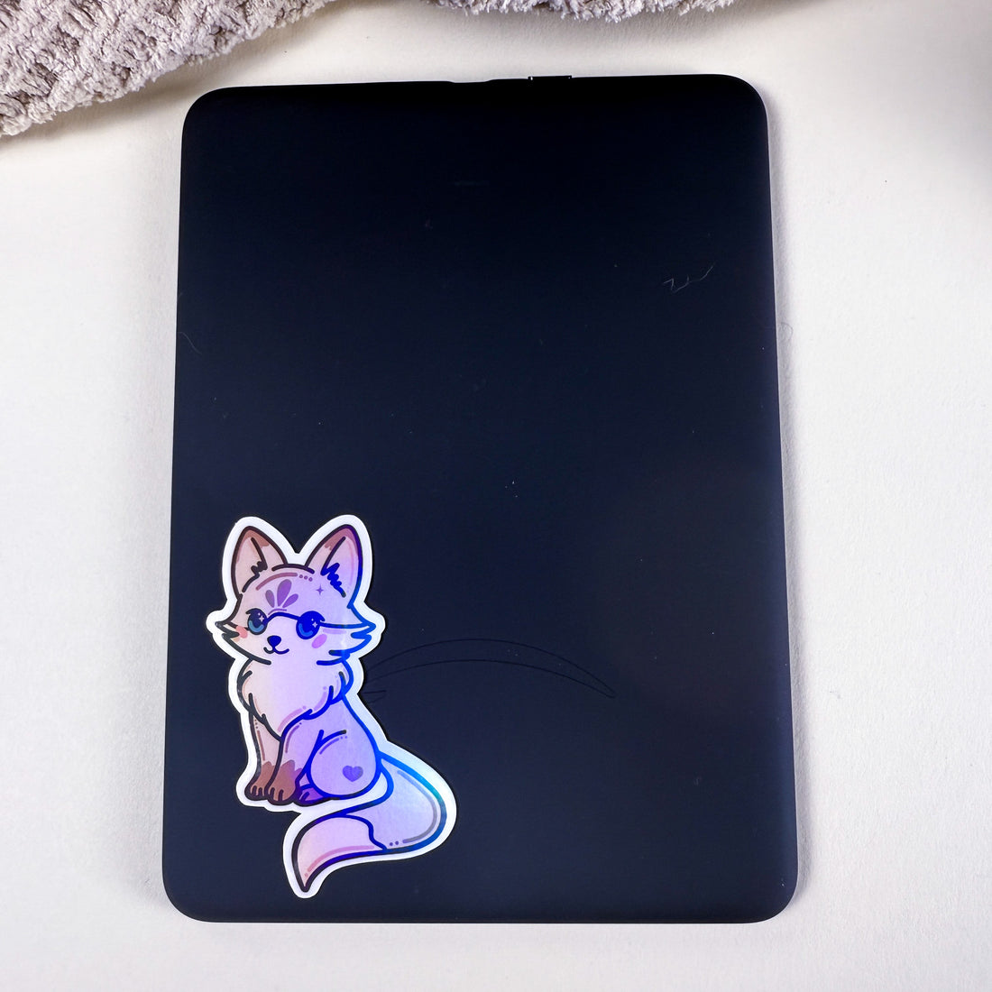 White Fox Kittlin Vinyl Sticker | 3 inch | Soft Rainbow Holographic