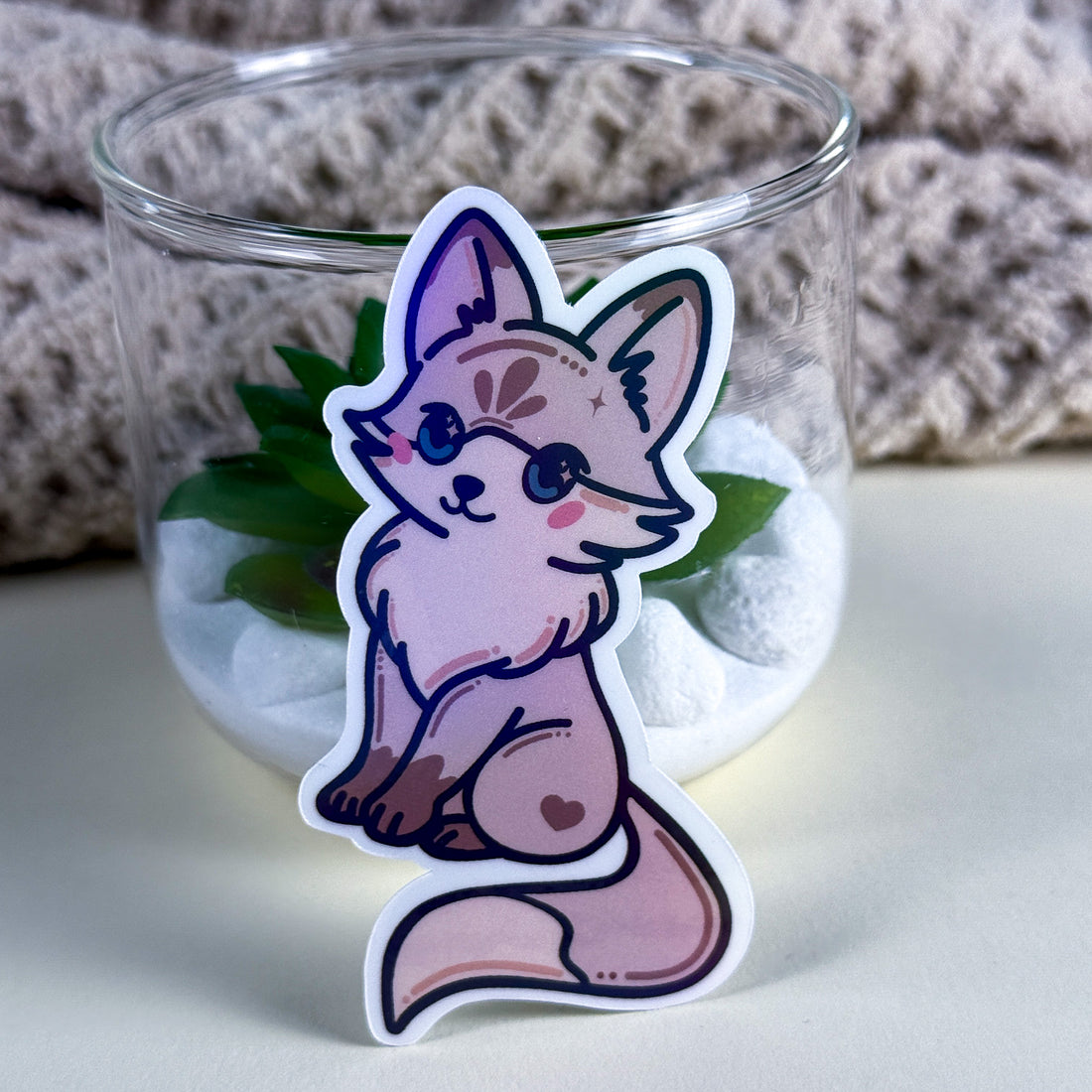 White Fox Kittlin Vinyl Sticker | 3 inch | Soft Rainbow Holographic