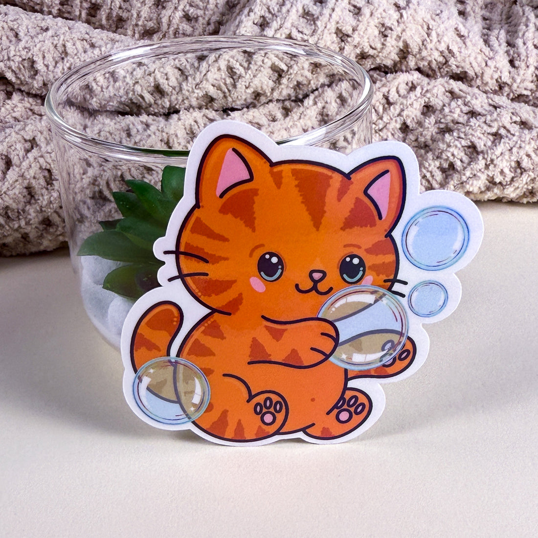 Orange Bubble Bath Kittlin Vinyl Sticker | 3 inch | Soft Rainbow Holographic