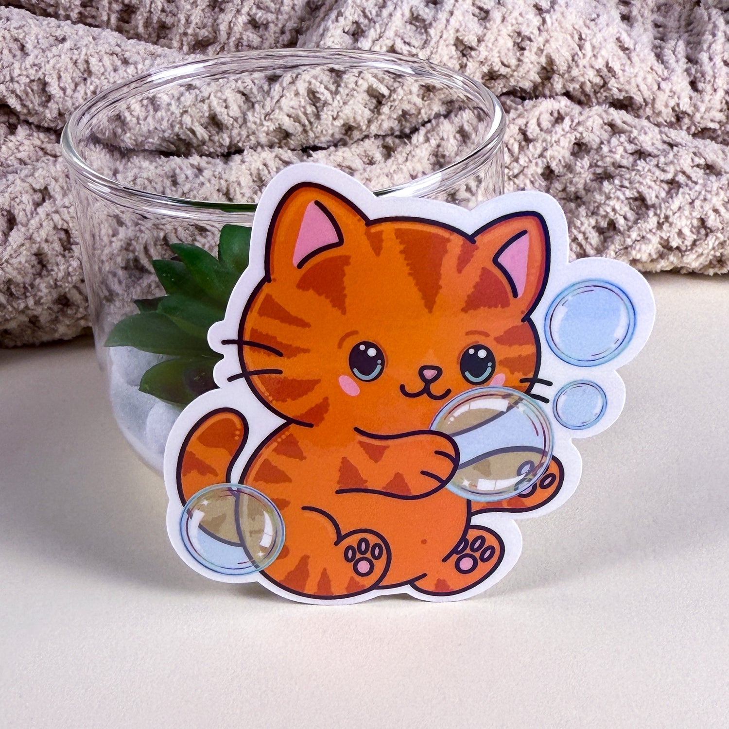 Orange Bubble Bath Kittlin Vinyl Sticker | 3 inch | Soft Rainbow Holographic