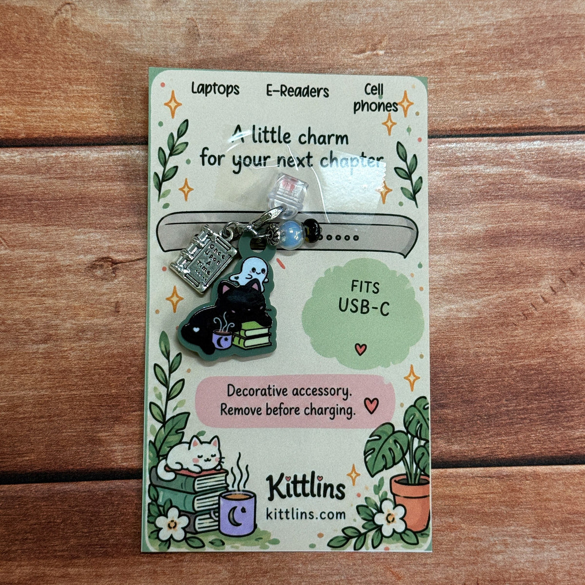 Ghost Hug black cat phone and Kindle charm by Kittlins