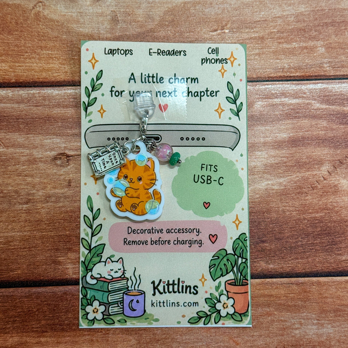 Bubble Tabby orange cat phone and Kindle charm by Kittlins