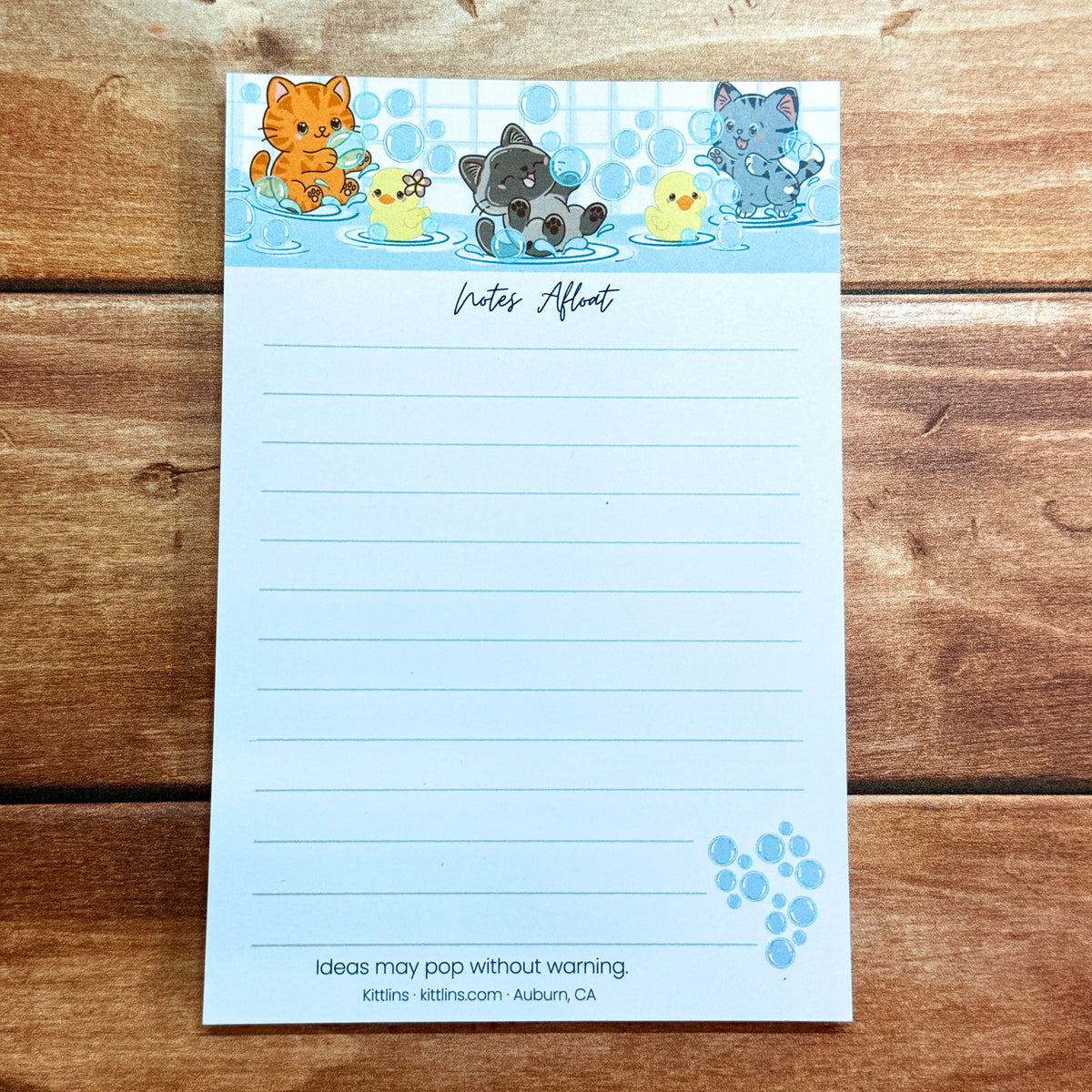 Notes Afloat bubble bath cats notepad by Kittlins